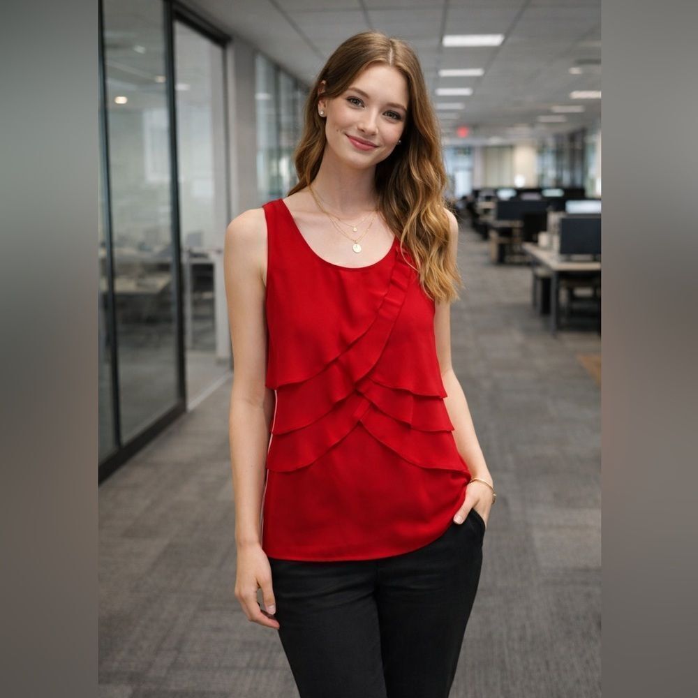 The Limited Scallop Ruffle Front Red Sleeveless Blouse - Size M